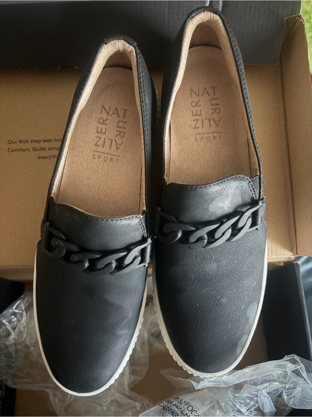 Naturalizer Black Chain-Detail Slip-On Flats